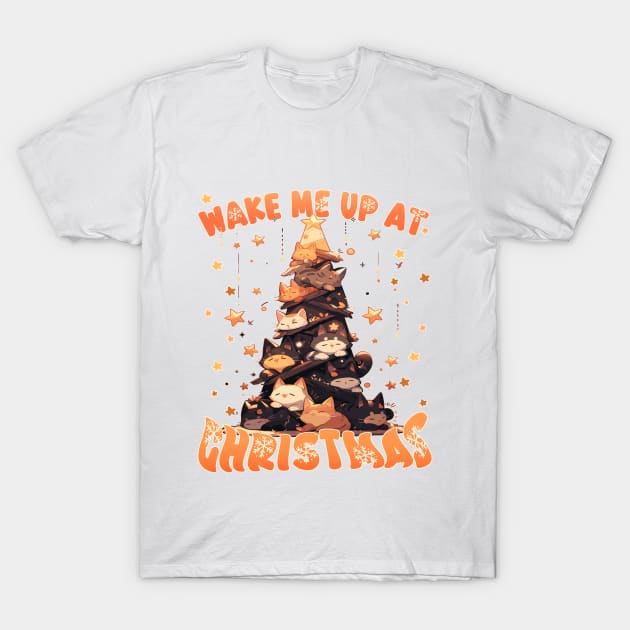 Wake Me Up at Christmas - Catmus Chrismas Tree T-Shirt by RuftupDesigns